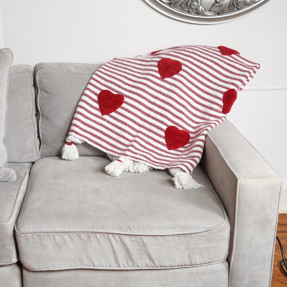 cupcakes & cashmere Red Heart Striped Throw Blanket